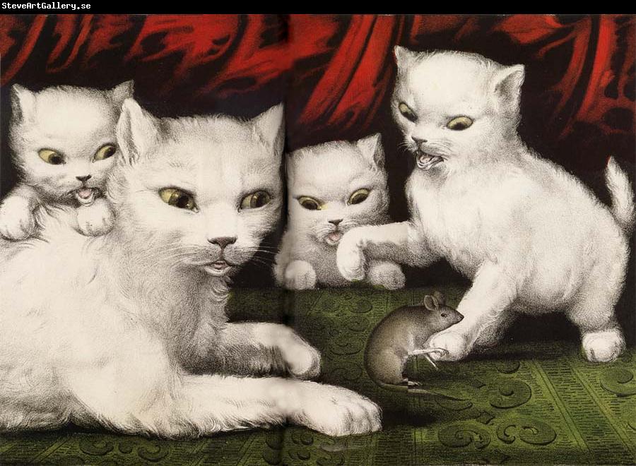 Currier and Ives Three little white kitties